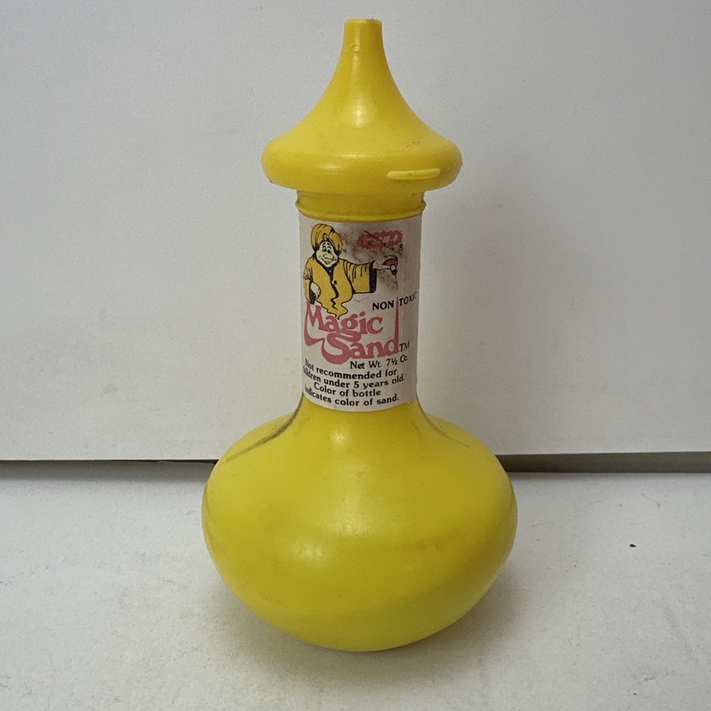 Vintage Bottle of WHAM-O Yellow Magic Sand 1981 Original Some Remains